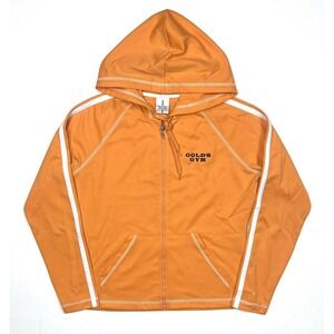Golds Gym Jacket Womens Small Orange Lightweight Zip Up Hooded Silver Wear